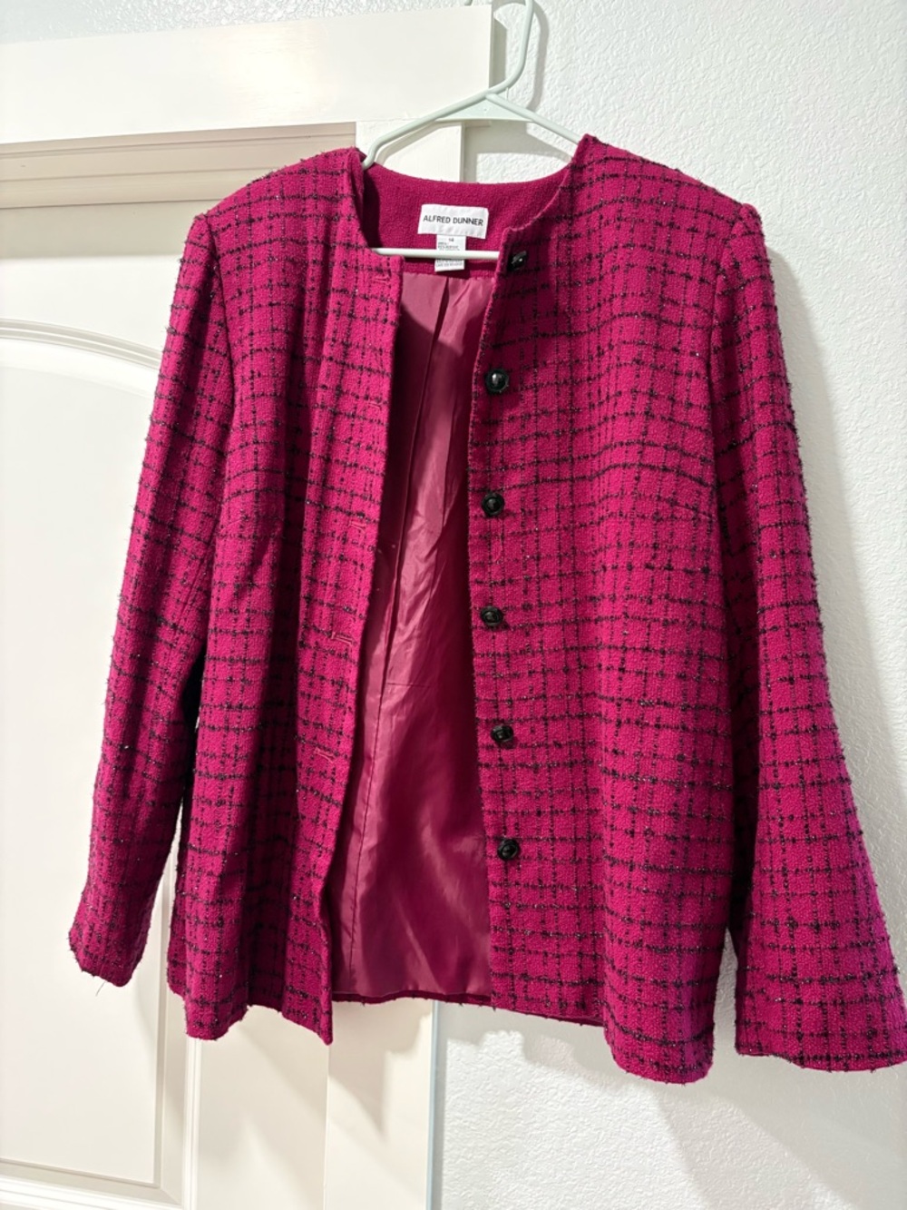 Alfred Dunner Hot Pink Tweed Button-Up Jacket